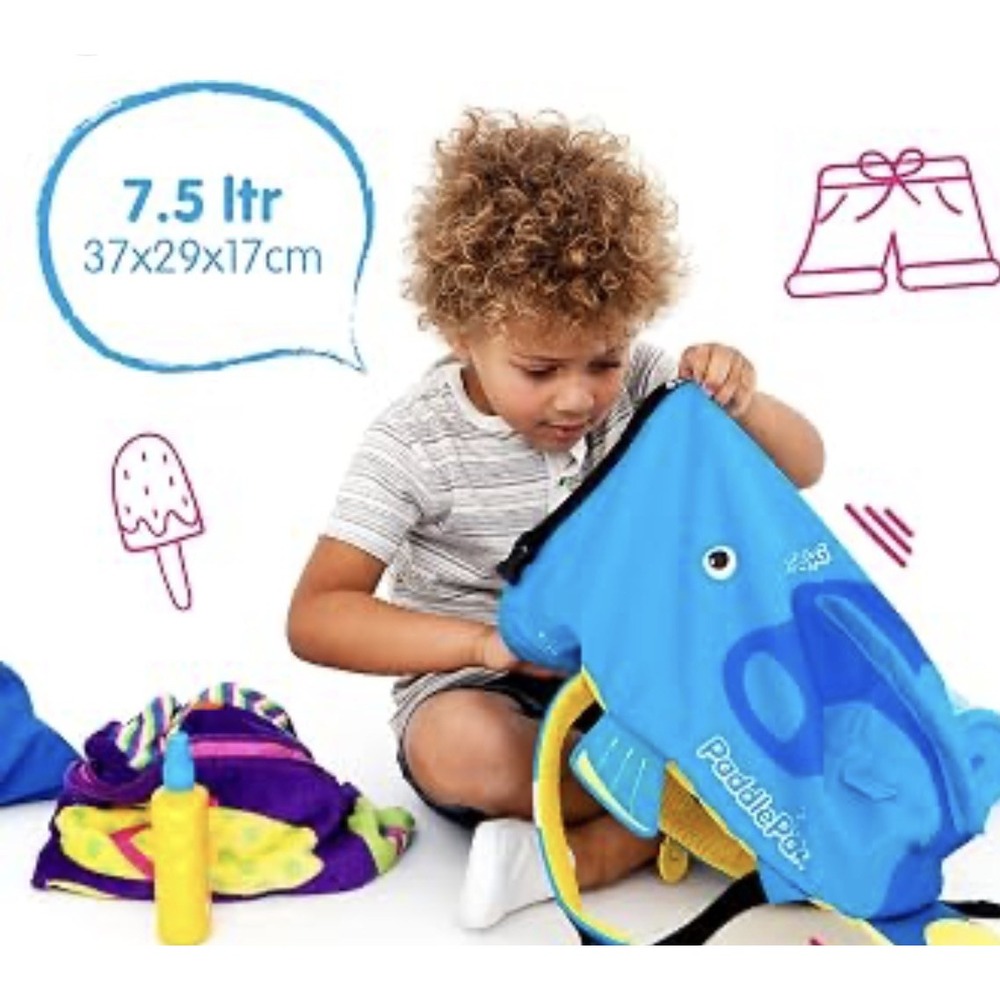 Trunki PaddlePak Dolphin Water Resistant Kids Swim Bag Backpack Blue Pool Beach